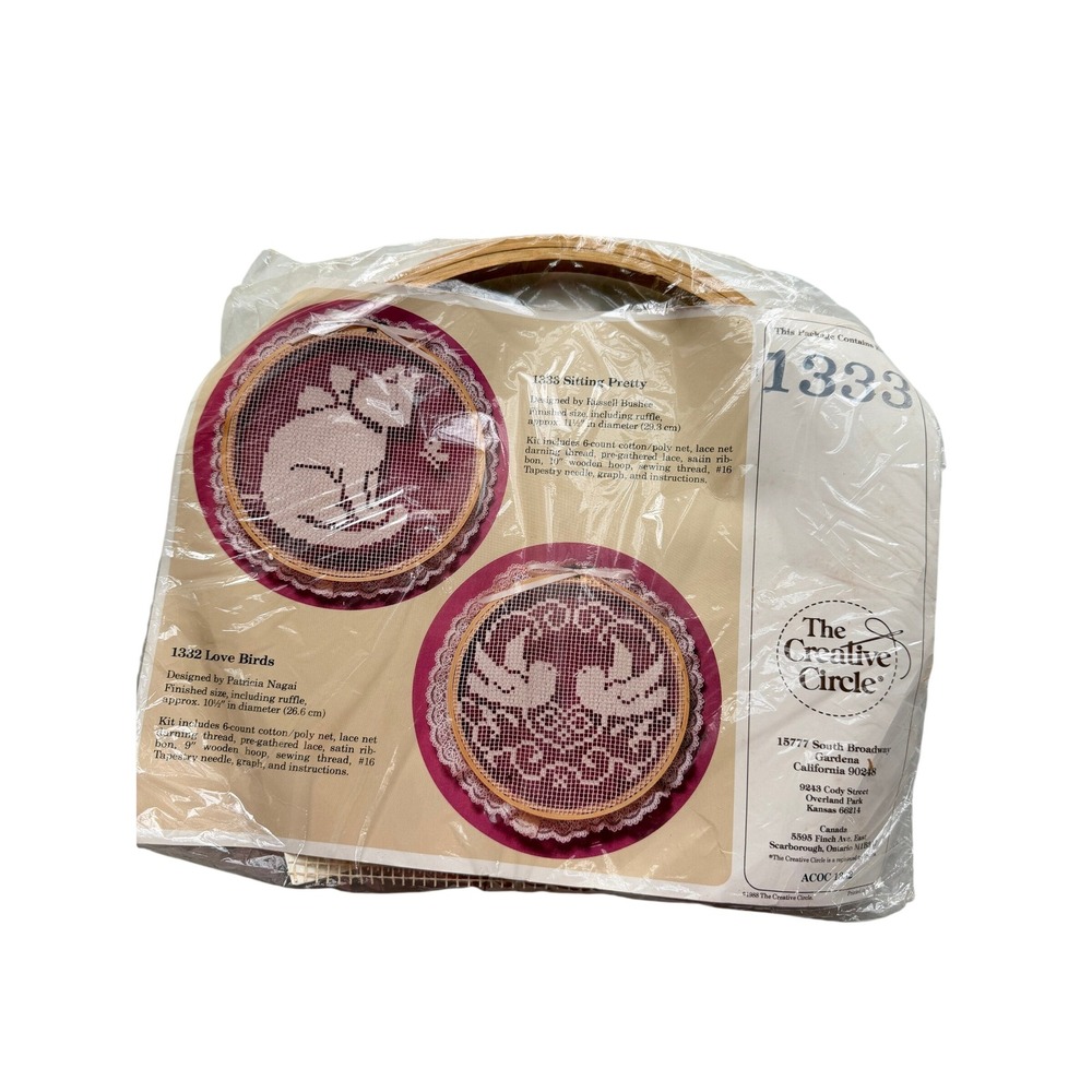 VTG The Creative Circle Lace Net Darning Kit 1332 Love Birds Pink White New